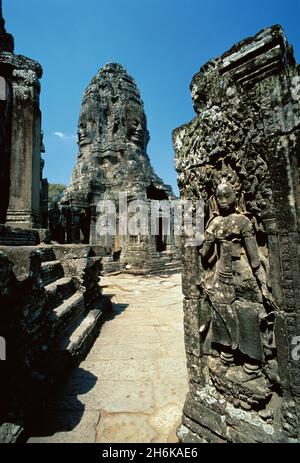 Architektonisches Detail des Tempels von Bayon, Angkor Thom Kambodscha Stockfoto