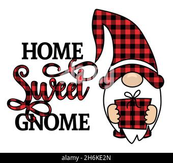 Niedliche Dekoration mit Gnome, Geschenken und Zitat - entzückende Weihnachtsfiguren. Handgezeichnetes Doodle-Set für Kinder. Gut für Textilien, Kinderzimmer, Tapeten, Kleidung. Stock Vektor