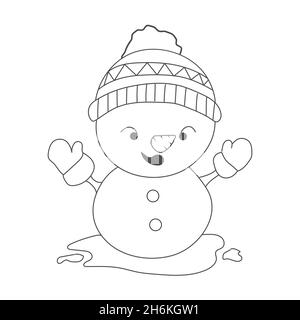 Schneemann. Eine leere Umrisse für Weihnachten und Neujahr Grüße, Malbücher, Druck und Stempel, Silikonform, Applikationen und kreatives Design. Flach Stock Vektor