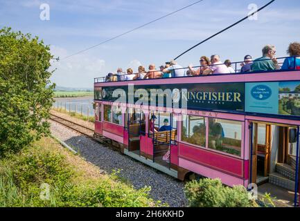 Historische Straßenbahn auf der Strecke neben den Seaton Feuchtgebieten auf der historischen Seaton Straßenbahn Seaton Devon England GB Europa Stockfoto