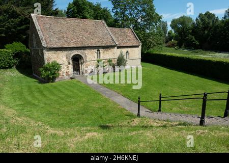 Blick auf die Cambridge Leper Chapel. Die Kapelle diente im Mittelalter als Leprakrankenhaus und ist eines der ältesten Gebäude in Cambridge, England Stockfoto