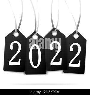 Schwarze Anhänger mit Zahlen 2022 für Neujahrsgrüße Stock Vektor