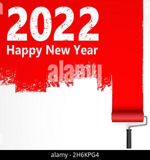 eps-Vektordatei mit rot gefärbtem Farbwalzenkonzept für Werbegrüße für das neue Jahr 2022 Stock Vektor