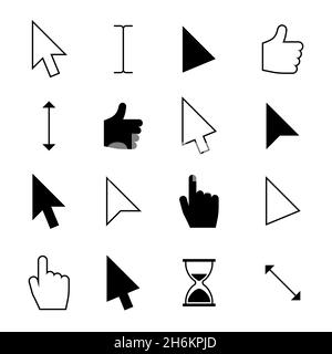 Klicken Sie auf die Mauszeiger. Computer-Fingerzeiger, Pfeil-Klick-Cursor. Web-Aktion und Auswählen von Symbolen Vektorset Stock Vektor