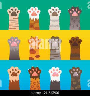 Katzen pfoten flach. Katze Pfoten Klaue Hand, Cartoon niedliches Tier, Fell lustig wilden Jäger. Kätzchen Freundschaft Vektor Konzept Stock Vektor