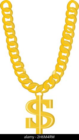 Gangsta Bling Chain Für Schlägerleben. Gold-Dollar-Symbol auf goldener Kette Vektor Hip Hop Rap Stil Halskette. Illustration zu amerikanischem Geld und finanziellem Luxus Stock Vektor