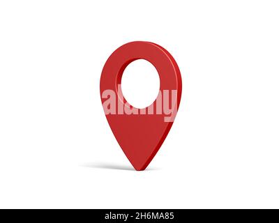 Roter Kartenzeiger auf weißem Hintergrund isoliert. Positionstifte. Kartenmarkierung. 3d-Illustration. Stockfoto