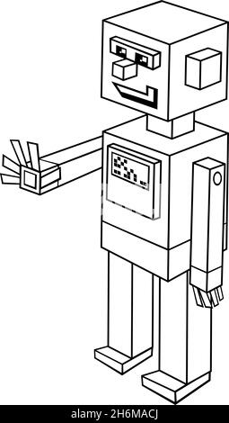 Schwarz-Weiß-Cartoon-Illustration von lustigen Roboter Comic Fantasy Charakter Färbung Buch Seite Stock Vektor