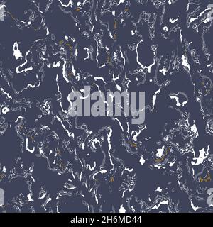 Dunkelblau marmorierte, maskuline nahtlose Textur. Unregelmäßiger Hintergrund mit Fleckfarbe. Marmorkachelbar grafisches Design Tapete Muster Stockfoto