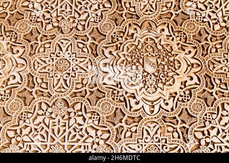 Detail der Architektur der Nasriden Paläste Palacios Naziare der Alhambra in Granada, Spanien Stockfoto