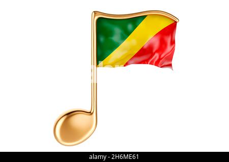 Musikalische Note mit kongolesischer Flagge. Musik im Kongo, Konzept. 3D-Rendering auf weißem Hintergrund isoliert Stockfoto