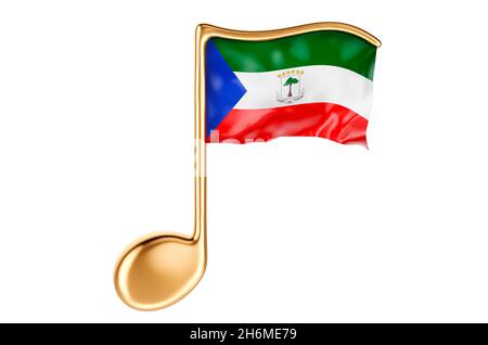Musiknote mit Äquatoguineanflagge. Musik in Äquatorialguinea, Konzept. 3D-Rendering auf weißem Hintergrund isoliert Stockfoto