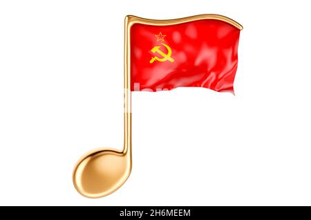 Musiknote mit UdSSR-Flagge. 3D-Rendering auf weißem Hintergrund isoliert Stockfoto