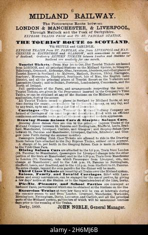 Vintage-Werbeseite aus einem Baddeley's gründliche Anleitung zum englischen Lake District von 1889. Mit der Midland Railway. Stockfoto