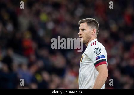 Cardiff, Wales, Großbritannien. November 2021. Jan Vertonghen aus Belgien beim Gruppenqualifikationsspiel der Weltmeisterschaft 2022 zwischen Wales und Belgien im Cardiff City Stadium. Kredit: Mark Hawkins/Alamy Live Nachrichten Stockfoto