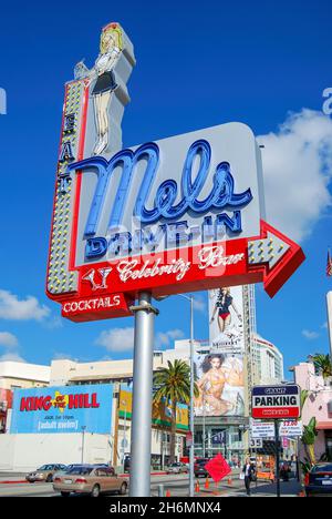 Mel's Bar Drive-in-Schild, Highland Avenue, Hollywood, Los Angeles, Kalifornien, Vereinigte Staaten von Amerika Stockfoto