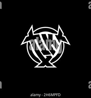 QK Monogram-Logo mit Dreieck-Schild und kreisförmiges Design auf isoliertem Hintergrund. Dreieck-Monogramm-Logo, Schild-Monogramm-Logo, Trian Stock Vektor