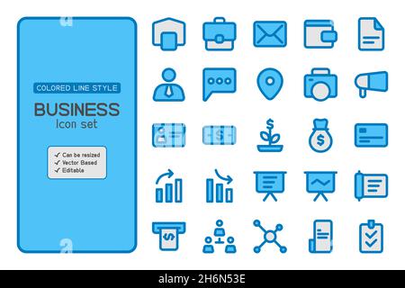 Satz von Geschäftssymbolen mit farbigem Linienstil und Vektor-basiert. Es kann für Ihr Unternehmen oder andere nutzen. Stock Vektor