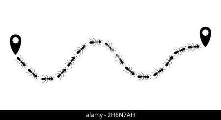 Ameisen-Pfad mit Positionssymbolen. Route oder Pfad auf weißem Hintergrund isoliert. Vektorgrafik Stock Vektor