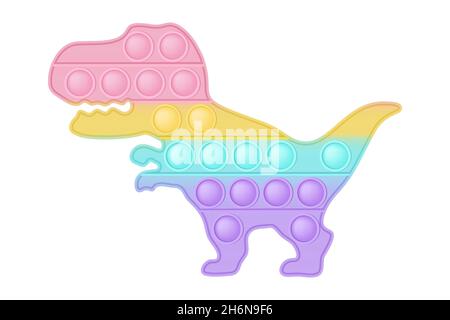 POPIT Figur Dinosaurier ein modisches Silikonspielzeug für Fidgets. Süchtig machendes Anti-Stress-Spielzeug in Pastell-Regenbogenfarben. Blasenangst Entwicklung Pop it Spielzeug Stock Vektor