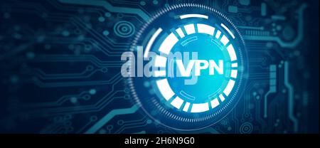 VPN-Netzwerksicherheit Internet-Datenschutzverschlüsselung mit Technologie Abstract Hintergrund. Business, Technologie, Internet-Netzwerk-Konzept. 3D-Illustration. Stockfoto