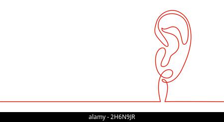 Menschliches Ohr durchgehende einzeilige Zeichnung. World Deaf Day Single Line Konzept. Minimalistische Vektorgrafik. Stock Vektor