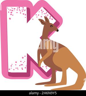 Schöner Buchstabe K mit Känguru Stock Vektor