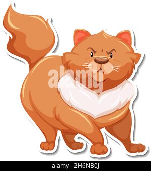 Mollige Katze Tier Cartoon Aufkleber Illustration Stock Vektor