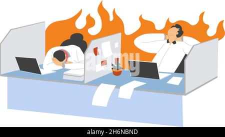 Büroteam trifft Termin, Feuer und Stress Stock Vektor