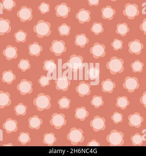 Hintergrund mit Blumenmuster und textiler Textur. Nahtlose Wiederholung von handgezeichneten Terrakotta-Blumen mit strukturiertem Stoff-Effekt, Natur-Design-Element. Stockfoto