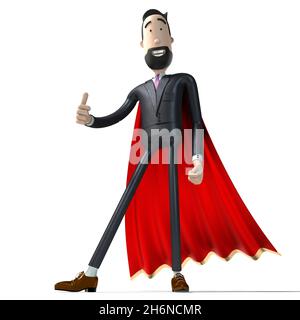 Hipster Cartoon Geschäftsmann mit rotem Mantel - Mut, Mut, Superhelden Konzept - 3D-Illustration Stockfoto