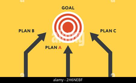 Drei verschiedene Pfeile bewegen sich zu einem Ziel Stock Vektor