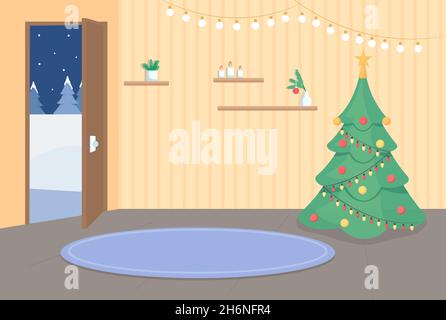Hauseingang auf Weihnachten flache Farbe Vektor-Illustration Stock Vektor