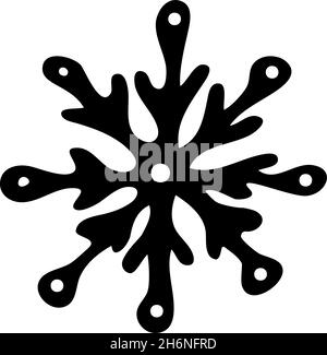 Doodle Schneeflocken schwarz einfaches Symbol, Vektor-Illustration isoliert auf weißem Hintergrund Stock Vektor