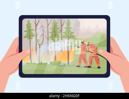 Löschen von Wildfire auf Tablette flache Farbe Vektor-Illustration Stock Vektor
