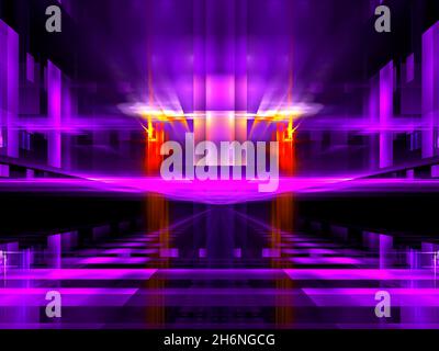 Violetter und roter Hintergrund mit perspektivischem Effekt - abstrakte 3d-Illustration Stockfoto