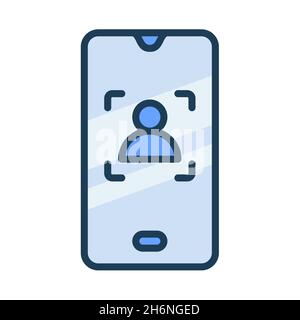 Smartphone-Benutzer Gesichtsschutz Sicherheit einzelnes isoliertes Symbol mit Vektorgrafik im Stil einer gefüllten Linie Stockfoto