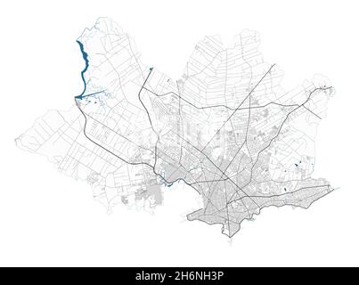 Montevideo Vektorkarte. Detaillierte Karte des Verwaltungsgebiets der Stadt Montevideo. Stadtbild-Panorama. Lizenzfreie Vektorgrafik. Karte mit Hig Stock Vektor