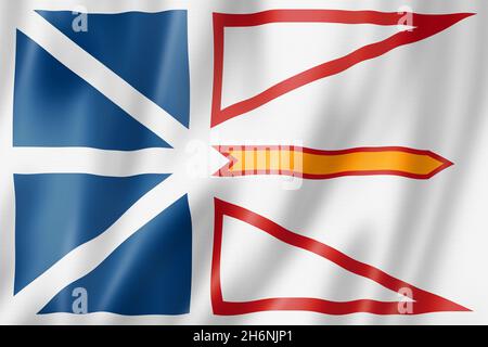 Flagge der Provinz Neufundland und Labrador, Kanada winkende Bannersammlung. 3D-Illustration Stockfoto