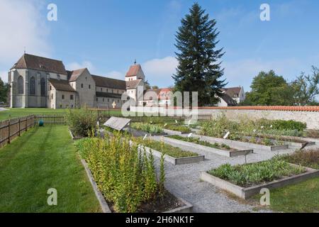 Alter Kräutergarten beim Münster der Heiligen Maria und Markus, Insel Reichenau, Baden-Württemberg, Deutschland Stockfoto