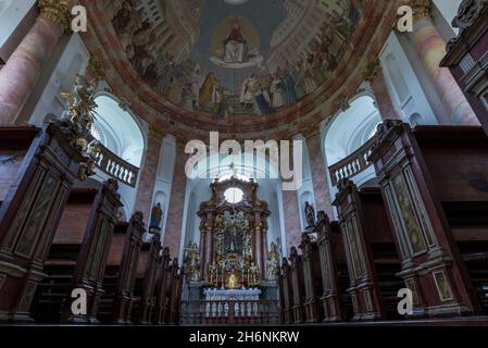 Kanzel der Dreifaltigkeitskirche Kappl, barockes Zentralgebäude, erbaut 1685-1689, Kappel, Waldsassen, Oberpfalz, Deutschland Stockfoto