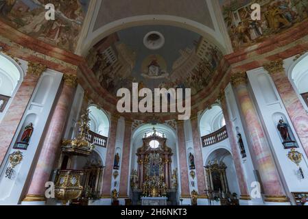 Kanzel der Dreifaltigkeitskirche Kappl, barockes Zentralgebäude, erbaut 1685-1689, Kappel, Waldsassen, Oberpfalz, Deutschland Stockfoto