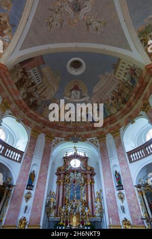 Kanzel der Dreifaltigkeitskirche Kappl, barockes Zentralgebäude, erbaut 1685-1689, Kappel, Waldsassen, Oberpfalz, Deutschland Stockfoto