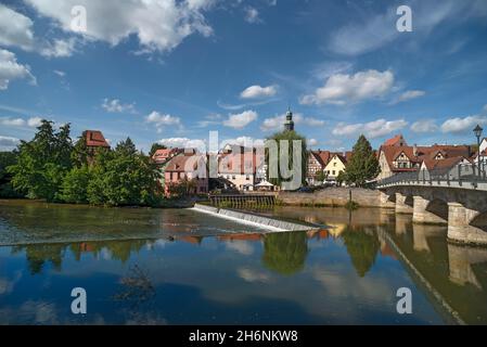 Blick auf die Altstadt, vor der Pegnitz, Lauf an der Pegnitz, Mittelfranken, Bayern, Deutschland Stockfoto