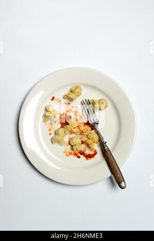 Saccottini, italienische Pasta auf Teller mit Gabel, Pasta Stockfoto