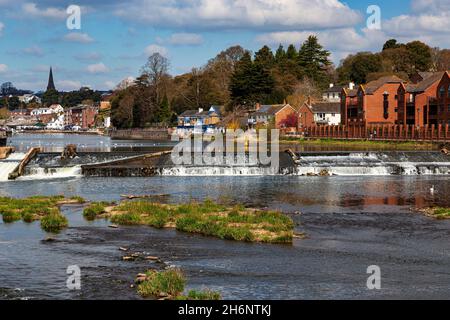 River exe und Weir View, mit den Quay, Old Match Factory, Port Royal und Riverside Gebäuden. Stockfoto