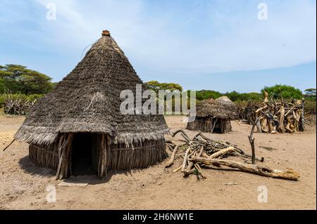 Traditionelle Hütten des Stammes Toposa, Eastern Equatoria, Südsudan Stockfoto