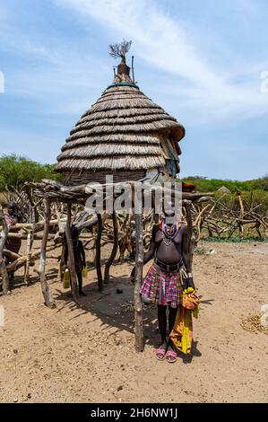 Traditionelle Hütte des Stammes Toposa, Eastern Equatoria, Südsudan Stockfoto