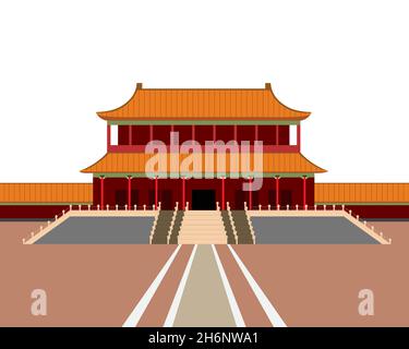 Verbotene Stadt in Peking, China. Tor des himmlischen Friedens. Platz Des Himmlischen Friedens. Sensationelle Wahrzeichen Vektordatei von China. Vektor im flachen Kunststil illustrat Stock Vektor