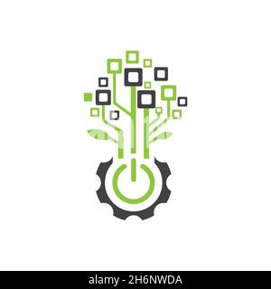 vektor-Design. Logo aus der Kombination von Techno-Logo und Baum-Logo erstellt. Stock Vektor